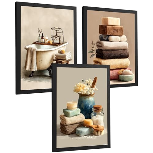 Affiches Salle de Bain Nacnic Style Spa Naturel - Set de 3 Posters A4 Cadre Noir