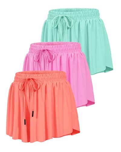 Image of HASMES Girls Butterfly Shorts Teen Flowy Athletic Shorts for Running Dance Cheer 5-14Y
