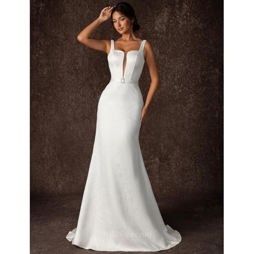 Image of Wedding Dress Elegant Royal Style for Women,Bridal Jacquard Dress for Summer Beach Garden Wedding,Simple Series Lightweight Wedding Gown,Length: 70'',Suitable for Chest:33.07'' Waist:27.56''