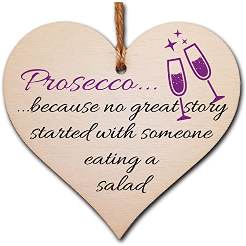 Handmade Wooden Hanging Heart Plaque Gift Perfect for Prosecco Lovers Novelty Funny Keepsake, Multicolor