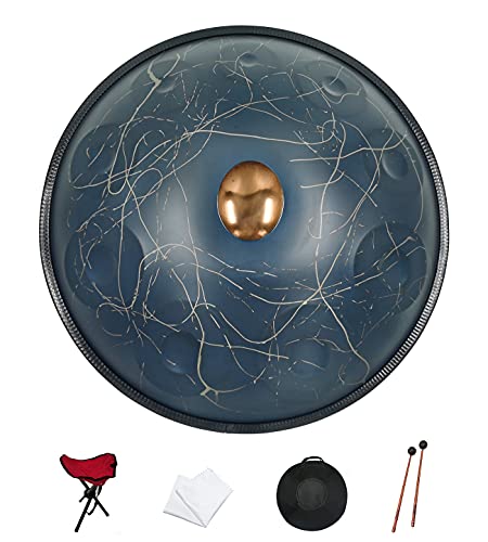 GLADFRESIT 440Hz Handpan Steel Drum 10 Notes 22inch in D Minor with handpan stand, handpan case, durable mallets and dust-free cloth Cover