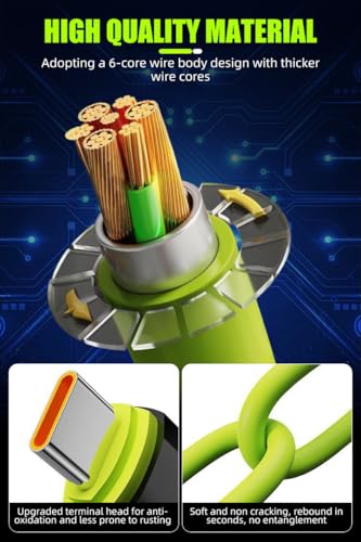 Image of [2-Pack, 5 ft] 240W USB C to C Cable for iPhone 17 Charger Fast Charging Cable Flexible Silicone Type C E-Marker Charger Cord [Neon Green]