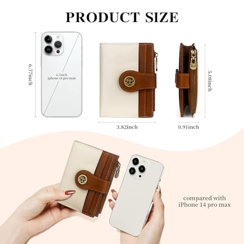 Image of Leather Wallet Women,RFID Blocking Small Wallet for Women Bifold Compact Slim Wallet Card Holder With Zipper Coin Pocket(Whitebrown)