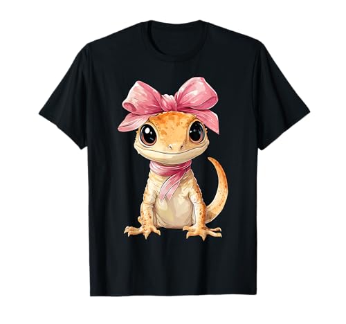 Coquette Bow Crested Gecko Lizard Mom Girl Pink Día de la Madre Camiseta