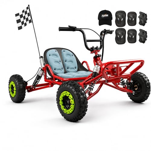 Zyliathor Adult & Kids Gas Off-Road Go Kart,Adjustable Throttle Limiter, Pull Start + Kill Switch, Hydraulic Disc Brake, 4-Wheel Independent Suspension, 6' All-Terrain Tires (Red, 63.3cc)