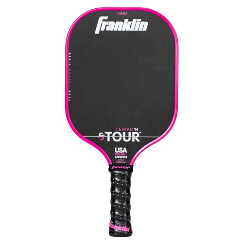 Image of Franklin Sport Pro Pickleball Paddles - FS Tour Series Carbon Fiber Paddles - Official USA Pickleball (USAPA) Approved - Tempo Pro Player - 14mm Polymer Core - Pink