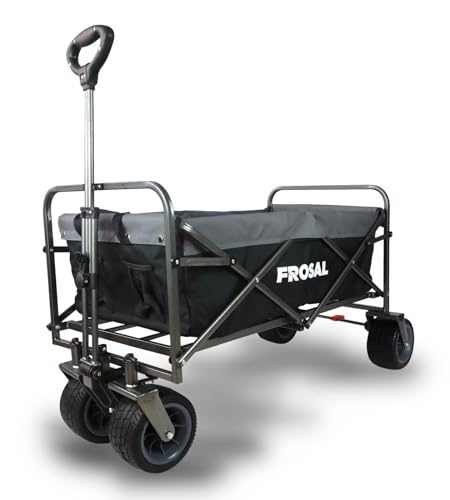 FROSAL Bollerwagen faltbar Alex in schwarz/grau Kinder Strandwagen klappbar Handwagen für Strand, Wald & Wiese