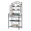 Pilaster Designs Leroy Transitional 5 Tier Freestanding Kitchen Bakers Rack with Black Metal Frame and Walnut Wood Center Shelf