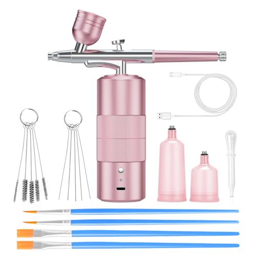 Airbrush Kit Portable Airbrush Air Brush Kit with Air Compressor Airbrush for Nails Airbrush Compressor High Pressure Nail Airbrush Machine Handheld Mini Air Brush Kit (pink)