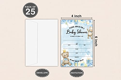 Baby Shower Invitations With Envelopes - We Can Bearly Wait Fill-In Invites For Gender Reveal Party/ Pregnancy Announcement - Watercolor Blue Balloons Join Us Invitation - Baby Shower Party Favors Decorations - 25 Pack(B06) #TOP1