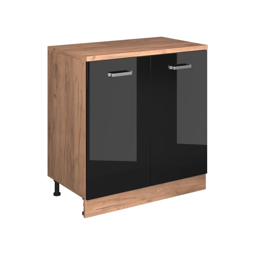 Vicco Extension cabinet "Rion", Black high gloss/Golden oak 80 x 46 cm