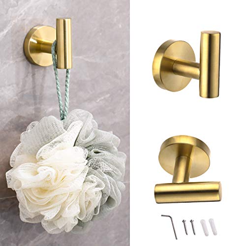 Ntipox 4 Piece Brushed Gold Stainless Steel Bathroom Hardware Set Include Hand Towel Ring, Toilet Paper Holder,And 2 Robe Towel Hooks,Bathroom Accessories Kit #TOP2