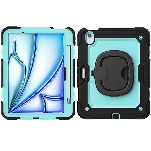 Coque iPad Air 11 M3 antichoc bleue avec protège-écran et support rotatif