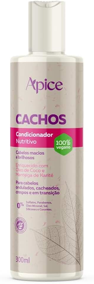 Ápice Condicionador Cachos Nutritivo | Nutrição, Selagem das Cutículas e Brilho com Óleo de Coco e Manteiga de Karité | Liberado para No e Low Poo | 300ml