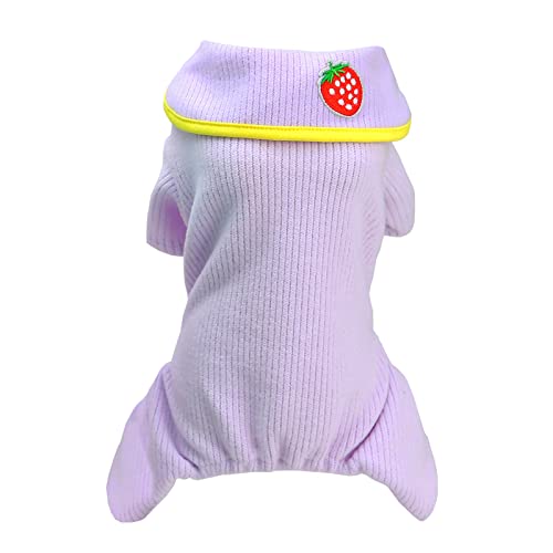 Izefia Dog Sweater Dog Clothes Autumn Winter Warm Sweat Shirt 4 Legs Jumpsuit Pajamas with Ribbon Simple Sweater for Small Dog Medium Dog Cat Purple M