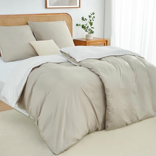 Duvetnova Bettwäsche 135x200 4teilig Beige/Weiß Bettwäsche-Sets...