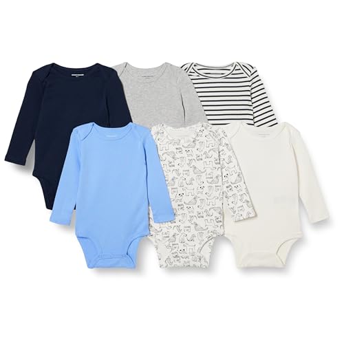 Amazon Essentials Unisex Baby Langärmelige Bodys, 6er-Pack, Blau/Hunde, Frühchen Amazon Essentials Unisex Baby Langärmelige Bodys, 6er-Pack, Blau/Hunde, Frühchen