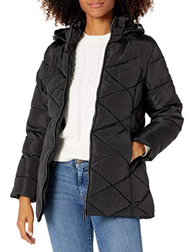 Big Chill Women's Diamond Quilted Faux Memory Puffer Jacket, Black, Medium