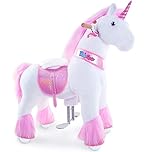 PonyCycle Classic Model U Riding on Unicorn Toy Plush Running Animal Pink Unicorn (with Brake and Sound / 90 cm Height/Size 4 for Age 4-8) Ux402