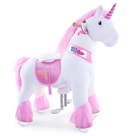PonyCycle Horse Ride on Pink Unicorn Toys Riding Toys Unicorn Classic Model U with Brake (36" Height/Size 4 for Age 4-7) Horse Toys for Girls Ride on Plush Pony Cycle Horse with Wheels Ux402