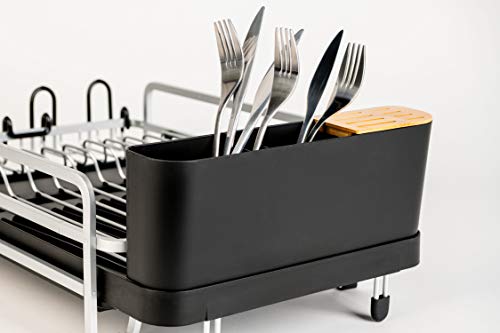 Foto von FLUXC® Geschirrhalter Abtropfständer Abtropfbehälter Abtropfgestell für Küche schwarz Utensilienhalter Besteckkorb Küchen Organizer Geschirr spülbecken besteck trockner