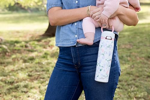 Image of Simple Modern Water Bottle with Straw & Handle | 24oz | Floral | Mesa Loop Insulated Water Bottle for School, Sports, Travel | Leak Proof, Stainless Steel | Frosted Florals
