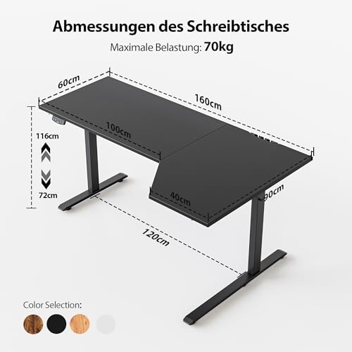Agilestic Elektrischer Stehschreibtisch, L-förmiger 160 cm höhenverstellbarer Schreibtisch, Sitz- und Stehtisch für Home Office, ergonomischer aufsteigender Computertisch mit Splice Board, Schwarz