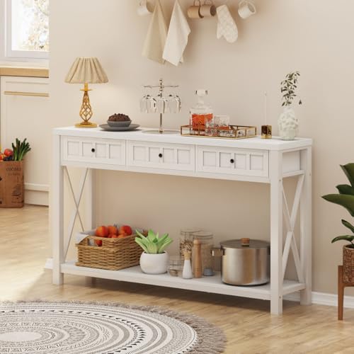 FATORRI Console Table for Entryway, Long Sofa Table with Storage and 3 Drawers for Living Room, Modern Hallway Tables and Narrow Couch Tables Behind Sofa (54.72 Inch Long, White Oak) - Thumbnail 7