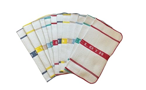 Waffle Dishcloths 100% Cotton Coloured Catering Cloths Multi-Pack (Pack of 12)