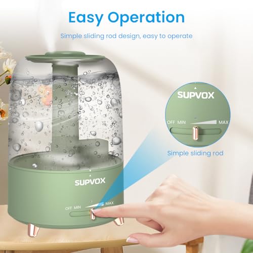 Image of Supvox Bedroom Humidifiers for Bedroom, Baby NurserHome Cool Mist Humidifier 4.2L Cold and Cough 360 Nozzle Rotation Ultrasonic Adjustable Air Humidifier with Mist Adjust Auto Shut-Off