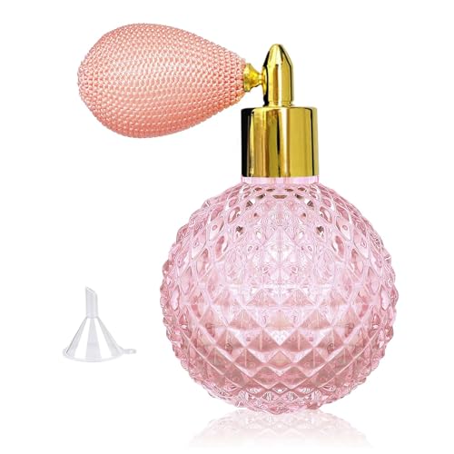 JRHMJXLR 100ml Clear Crystal Perfume Bottle, with Pink Short Tassel Sprayer, Atomizer Pump, Vintage Style, Refillable Glass Bottle