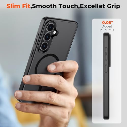 Image of SUPFINE Magnetic for Samsung Galaxy S26 Plus Case with Screen Protector, (Built-in Magnets) (Military Grade Drop Protection) Slim Translucent Shockproof Phone Case,Black