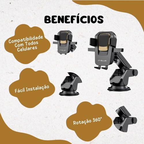 Suporte Veicular para Celular Articulável com Ventosa Universal Smartphone Gruda Painel Carro Trava