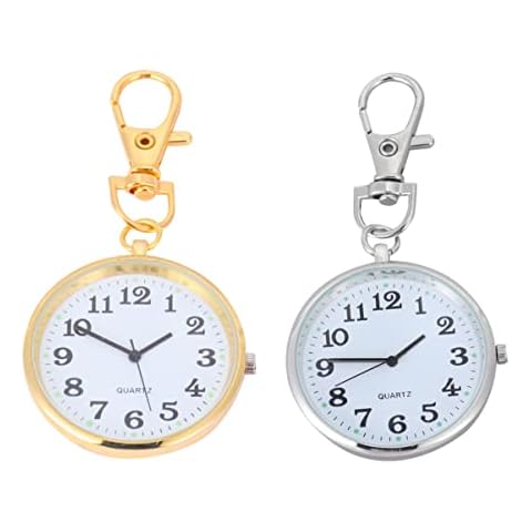 Hemobllo 2 stücke Vintage taschenuhren mit großem zifferblatt Krankenschwester Uhren brosche Quarz hängen Uhr Geschenk Uhr für Krankenschwester Arzt ältere mit Haken (Gold Silber) Cover