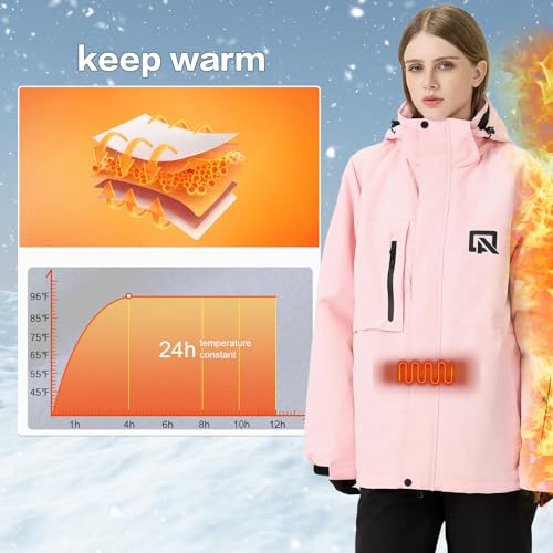 HOUZONIY Traje de nieve para mujer, conjunto de chaqueta de esquí y pantalones de esquí, chaqueta de nieve impermeable y cálida con capucha desmontable para esquiar y hacer snowboard, M - imagen 7