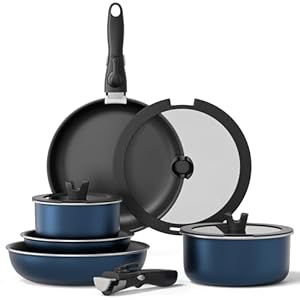 12pcs Pots and Pans Set, Nonstick Cookware Sets Detachable Handle, Induction Kitchen Cookware Set Non Stick with Removable Handle, RV Cookware Set, Oven Safe, Blue