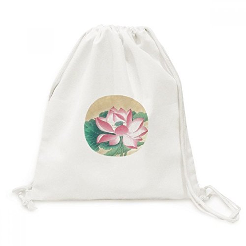 Toile Drawstring Backpack avec Peinture de Lotus Chinoise pour Voyage