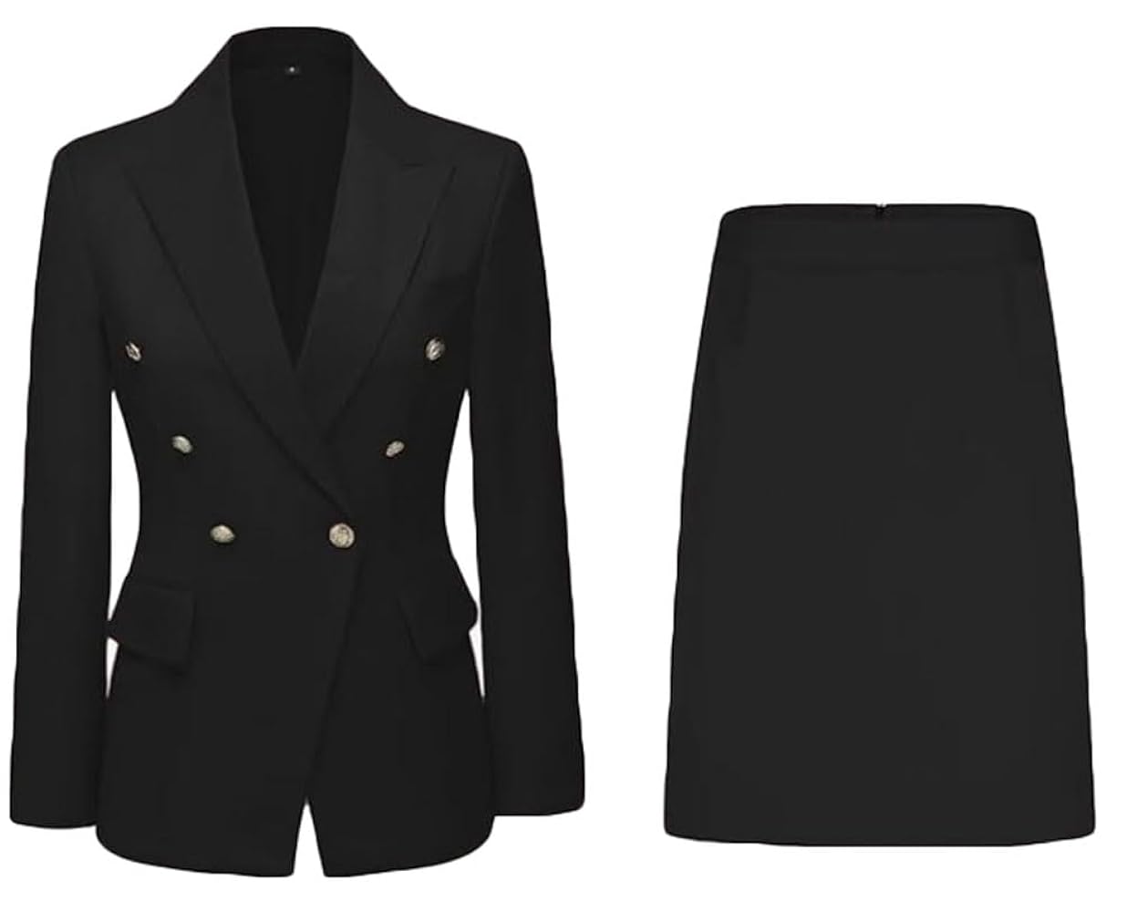 スーツ Premium Anish Double Button Jacket+Midi Skirt TwoPiece Setup Womens 2 PC Double Breasted Skirt Suit Business Outfit Set