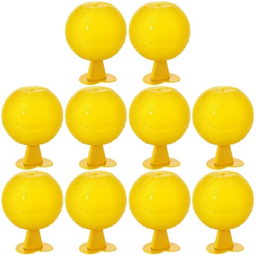 Qualirey 10 Set Fruit Fly Sticky Trap Balls Fungus Gnat Killer Bug Catcher Gnat Trap Insect Traps Indoor Outdoor Plant Fly Sticky Traps Ball for Fungus Plants(Yellow)