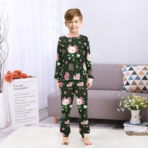 Cute Axolotl Floral Pattern Soft Pajama Set for All Seasons,Breathable Pjs Long Sleeve Sleepwear,Comfy Loungewear 2 Piece Underwear Set 4T4