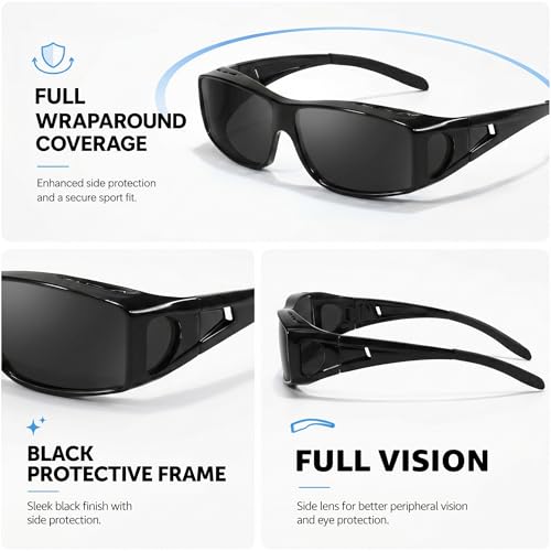 Image of VIEWBETTER Polarized Fit Over Glasses Sunglasses for Men Wrap Around Shades UV Protection Wear Over Eyeglasses SG0312