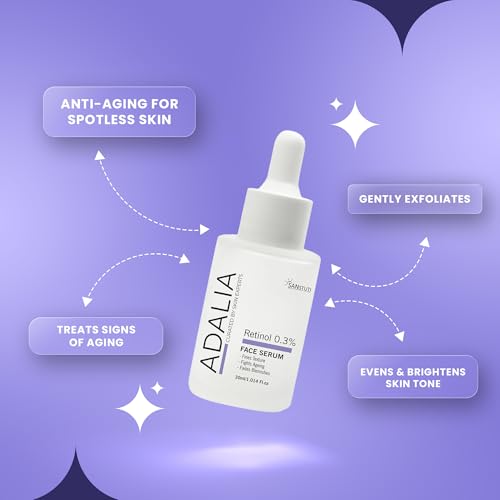 Image of Adalia Retinol 0.3% Face Serum for Fine Lines, Wrinkles, Blemishes & Dark Spots, Anti-Aging Night Serum for Smooth Skin Texture, Uneven Skin Tone & Dullness, Lightweight Fragrance-Free Formula for Women & Men, 30ml
