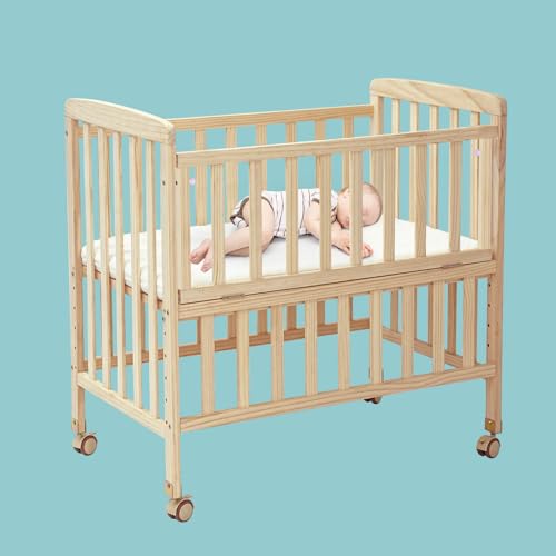 Flwrgirl Portable Mini Baby Crib - Convertible Baby Cribs with Soft Foam Mattress(33 * 20'),6 Heights Bedside Bassinet Sleeper,Wheeled Bedside Crib Co Sleeper for Small Space,Unpainted