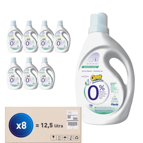 Gel de lavado neutro biodegradable (26 Lavados) CLEVER NEUTRO + COLOR&WHITE Detergente hipoalergénico 1,56 l multipack 8uds