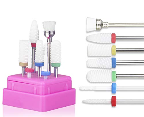 Ceramic Nail Drill Bits Set,Lumcrissy 7 PCS Professional 3/32 inch (2.35mm) Diamond Carbide