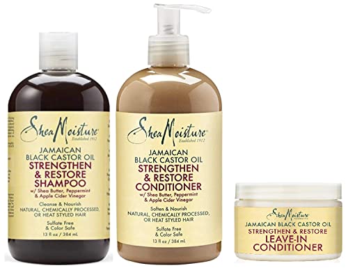 Karité hidratante jamaicano negro aceite de ricino paquete de combinación – Fortalecer, encerar y restaurar el sistema - Champú de 13 oz, acondicionador de 13 oz, acondicionador de 12 oz
