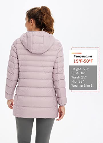 Baleaf Women's Ultralight Down Jacket Long Packable Hooded Puffer Coat Warm For Winter Light Purple Size Xl #TOP1