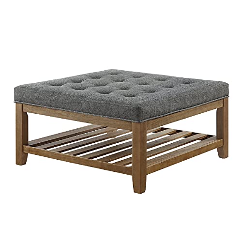 24Kf BEN5072003 Large Square Upholstered Tufted Linen Ottoman Coffee Table thumb #2