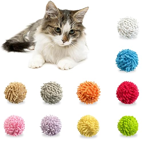 Andiker 10PCS Cat Ball Toys, 1.69 Inches Cat Yarn Balls Built-in Bells Colorful Cat Toys for Indoor Cats Reducing Boredom Cleaning Teeth and Keeping Fit