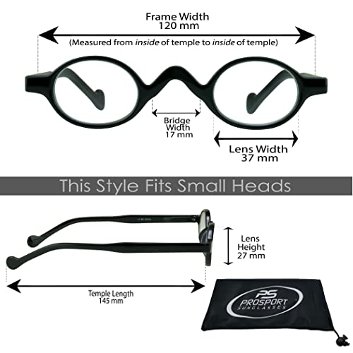 proSPORT Oval Reading Reader Glasses +4.00 2 Pairs of Black Frame Men Women Plastic Retro Classic Vintage Small Frame